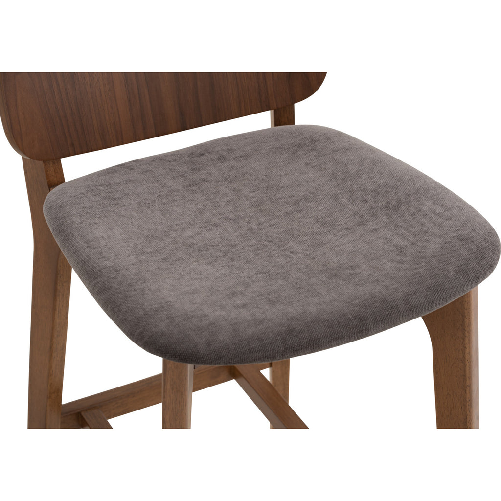 Cora counter chair in Cocoa colour frame, Walnut veneer back and Deep Grey colour Danny A fabric seat.
