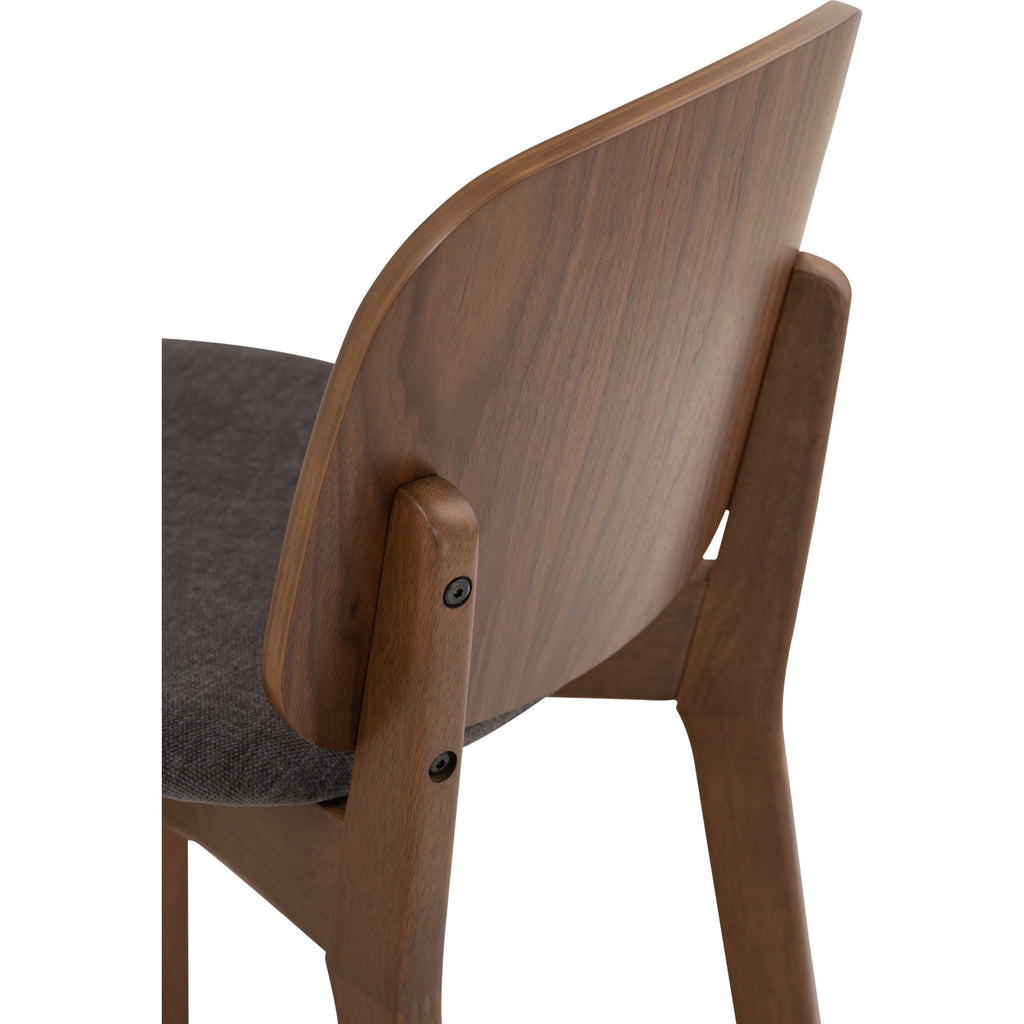 Cora counter chair in Cocoa colour frame, Walnut veneer back and Deep Grey colour Danny A fabric seat.
