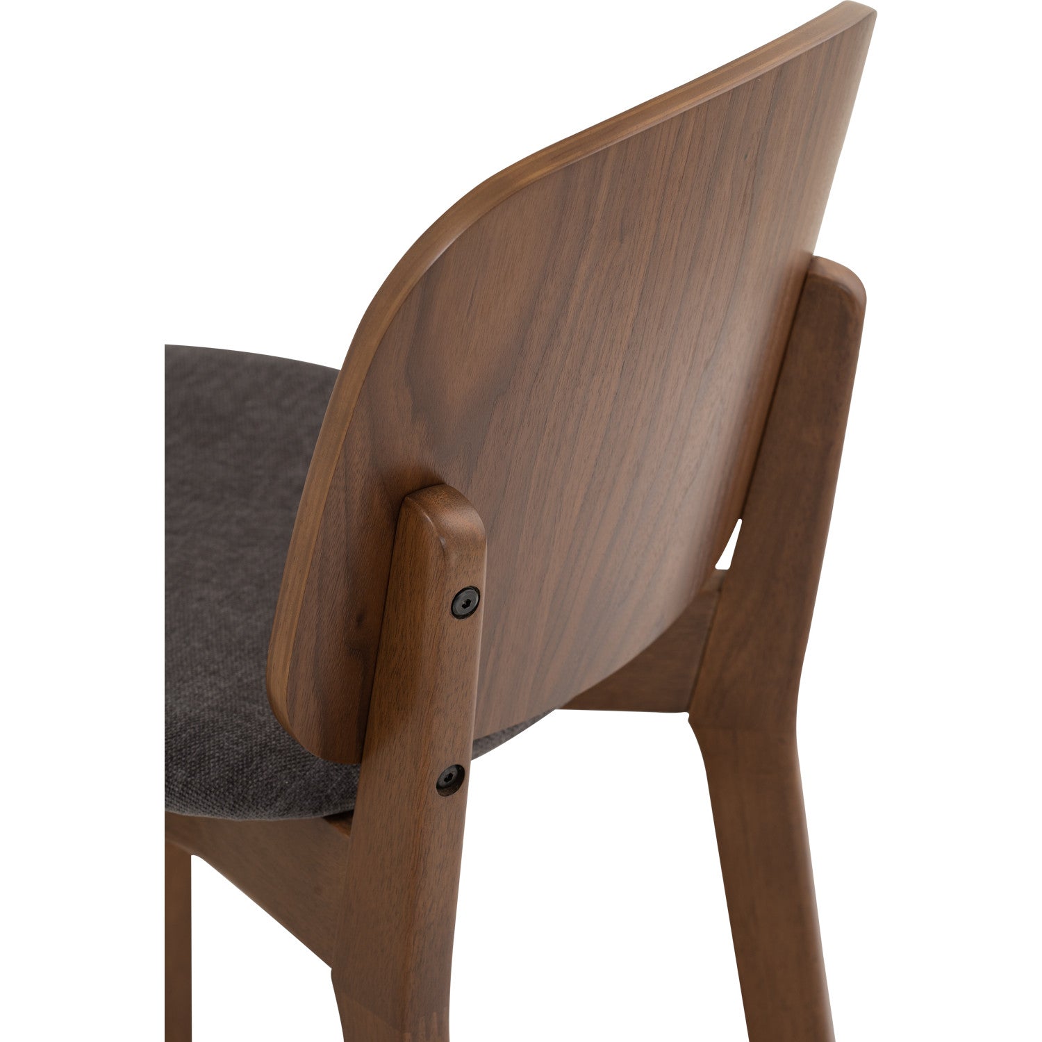 Cora counter chair in Cocoa colour frame, Walnut veneer back and Deep Grey colour Danny A fabric seat.