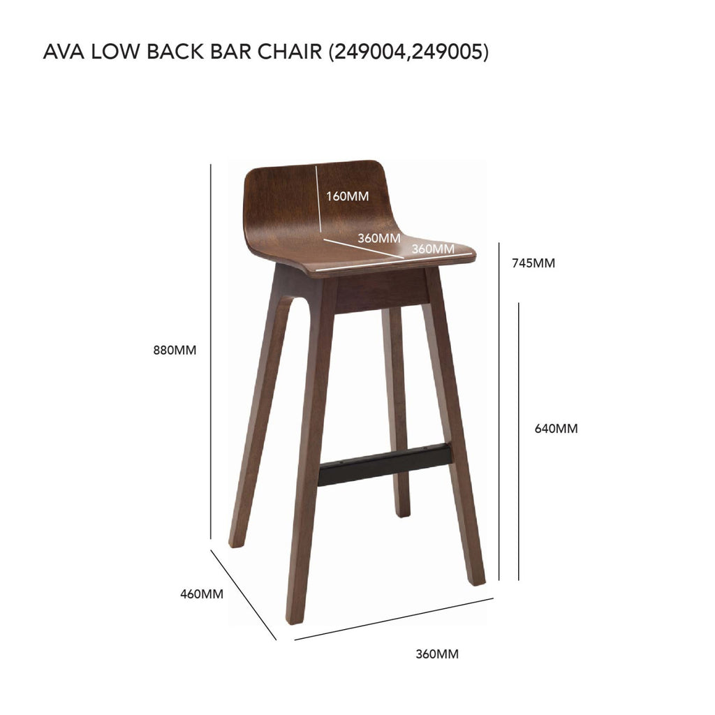 Ava Low Back Bar Chair in Ebony colour seat with Cocoa colour leg