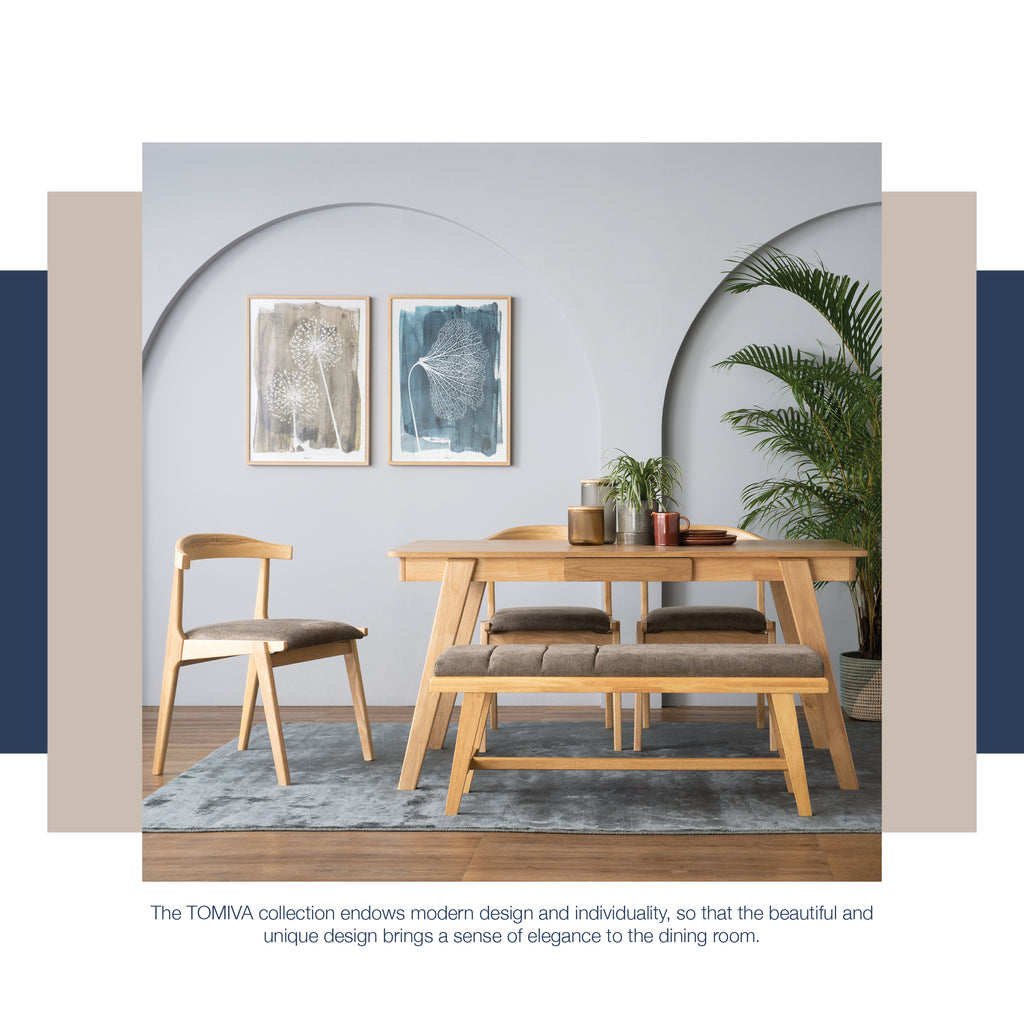 Tomiva 1.15m Bench with Natural colour leg, Beige colour Jersey fabric.