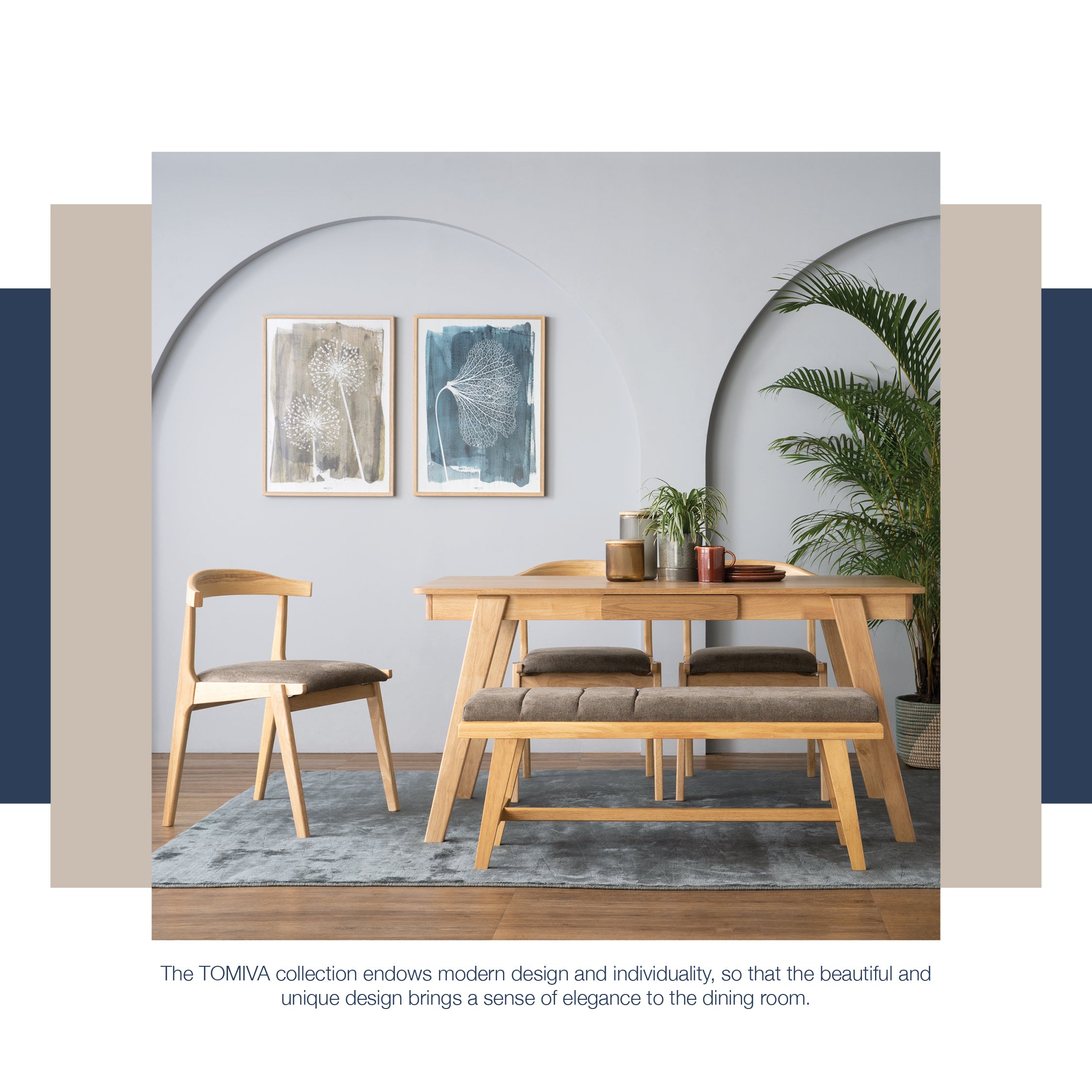 Tomiva 1.15m Bench with Natural colour leg, Beige colour Jersey fabric.