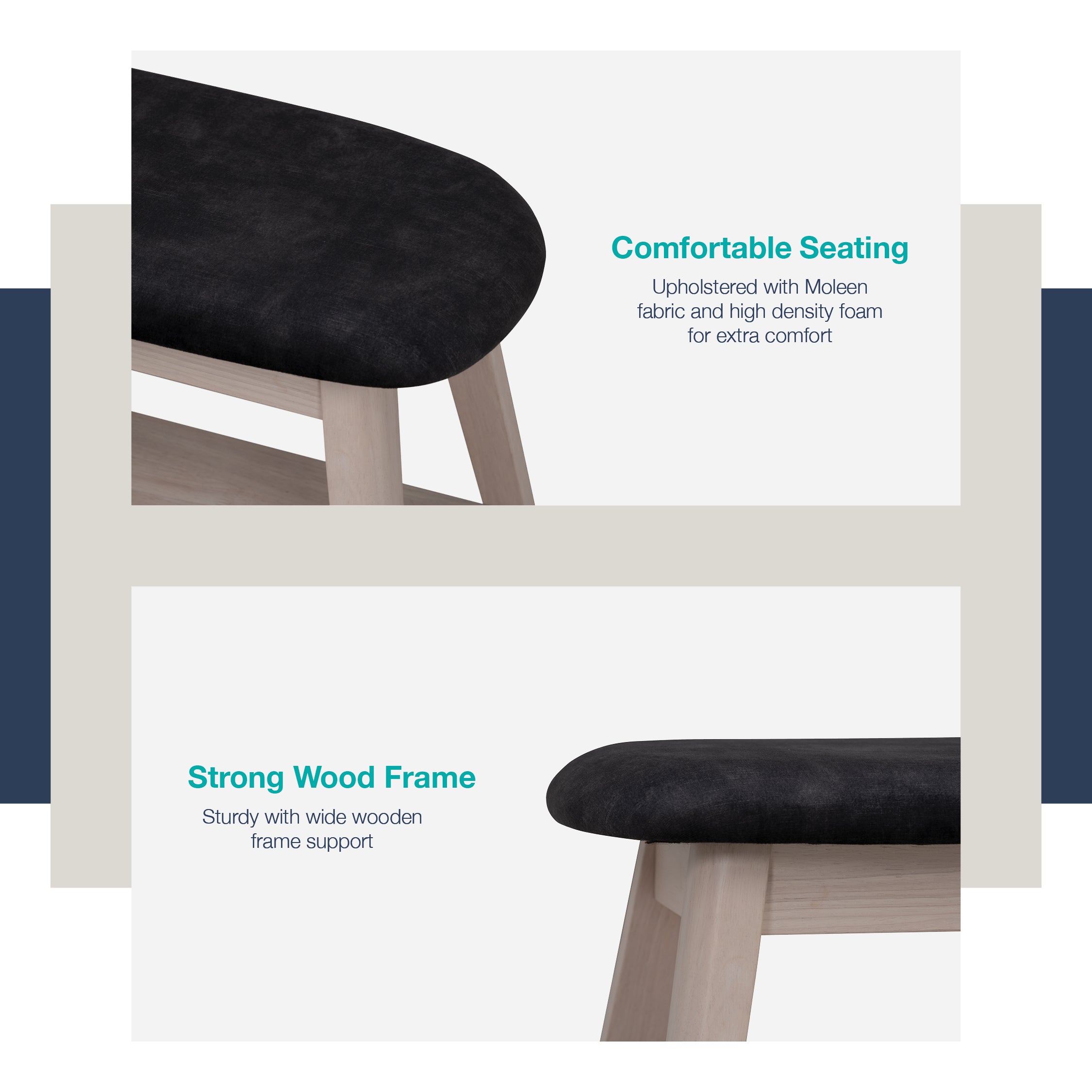 Ozel 0.9m Bench with Cocoa colour leg, Espresso colour Premium Vinyl