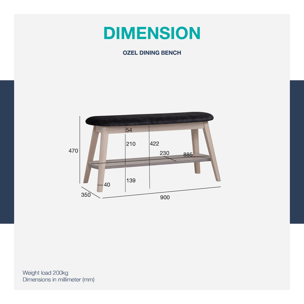 Ozel 0.9m Bench with Cocoa colour leg, Espresso colour Premium Vinyl