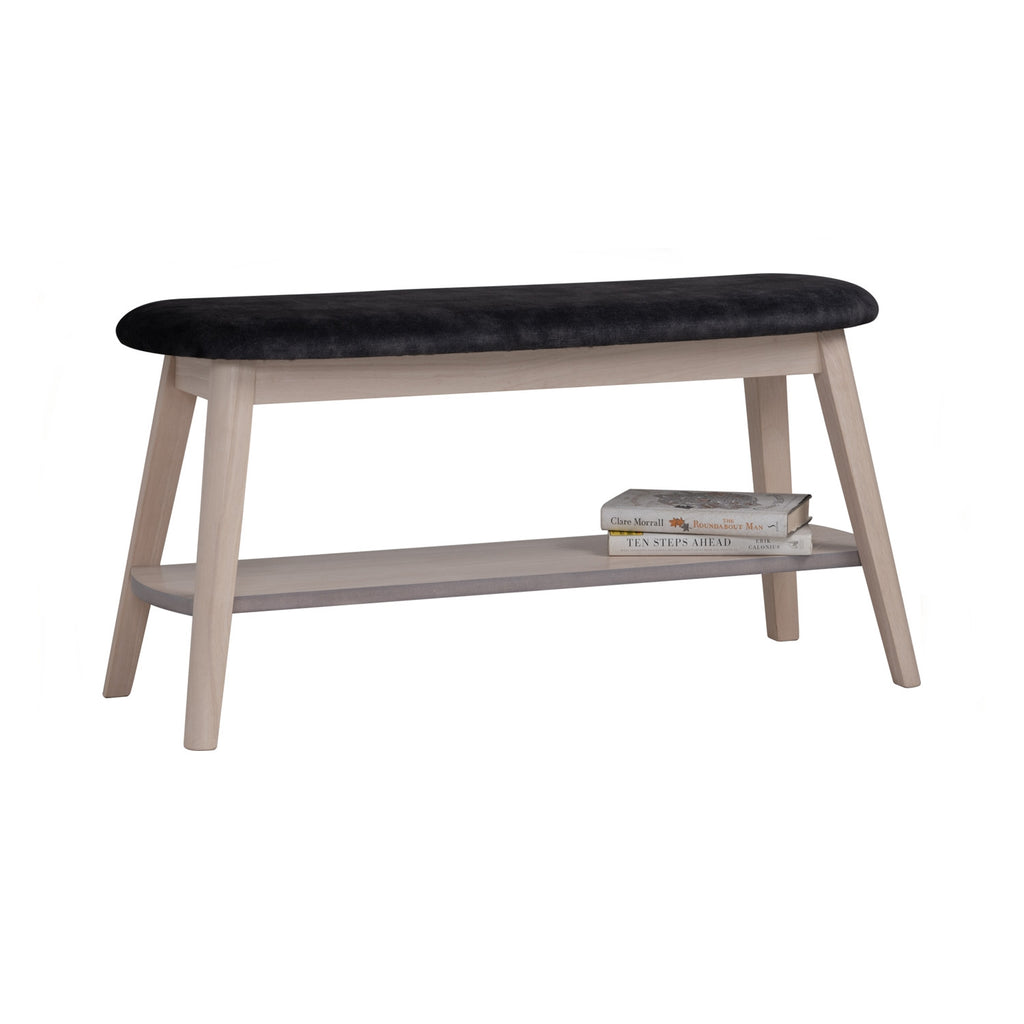 Ozel 0.9m Bench with White Wash colour leg, Black colour Arctus fabric