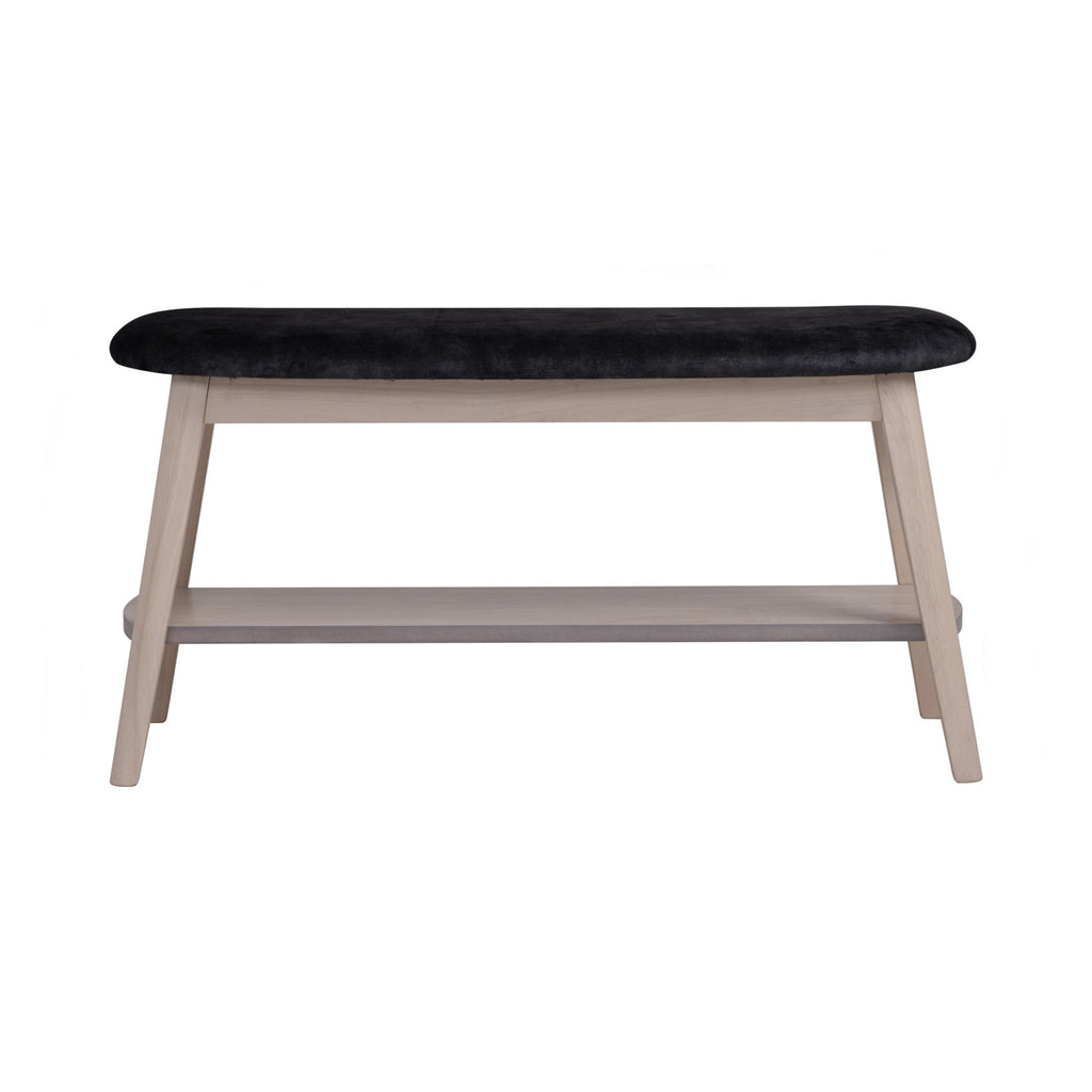 Ozel 0.9m Bench with White Wash colour leg, Black colour Arctus fabric