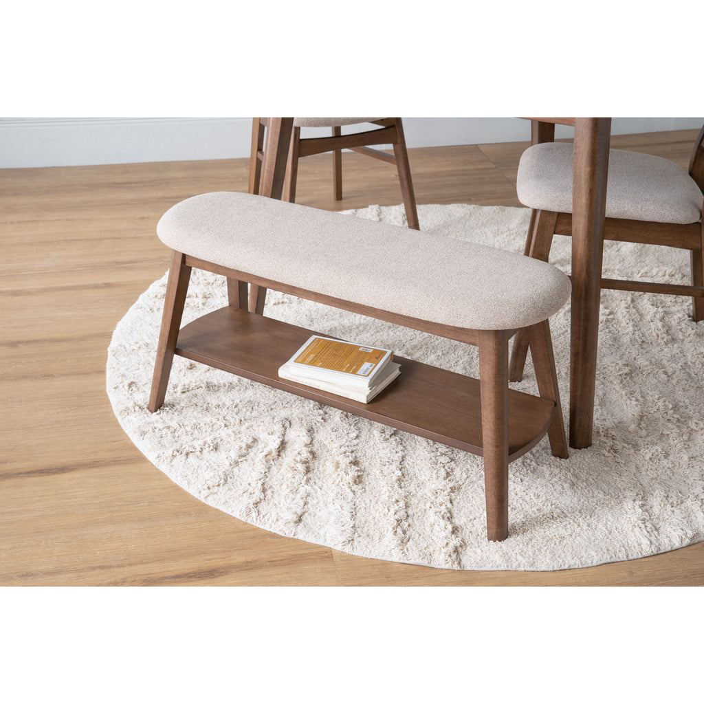 Ozel 0.9m Bench with Cocoa colour leg, Beige colour Bruta fabric
