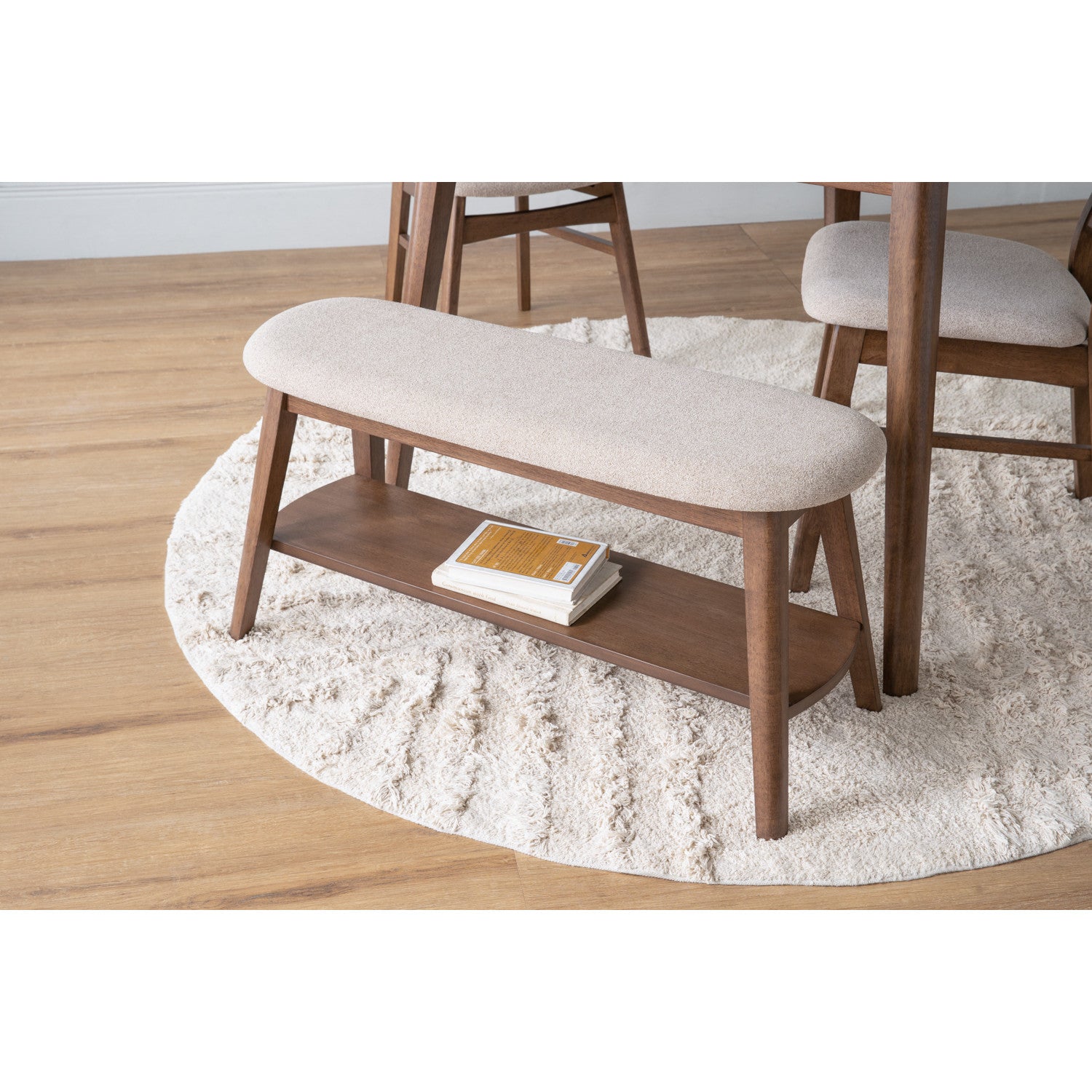 Ozel 0.9m Bench with Cocoa colour leg, Beige colour Bruta fabric