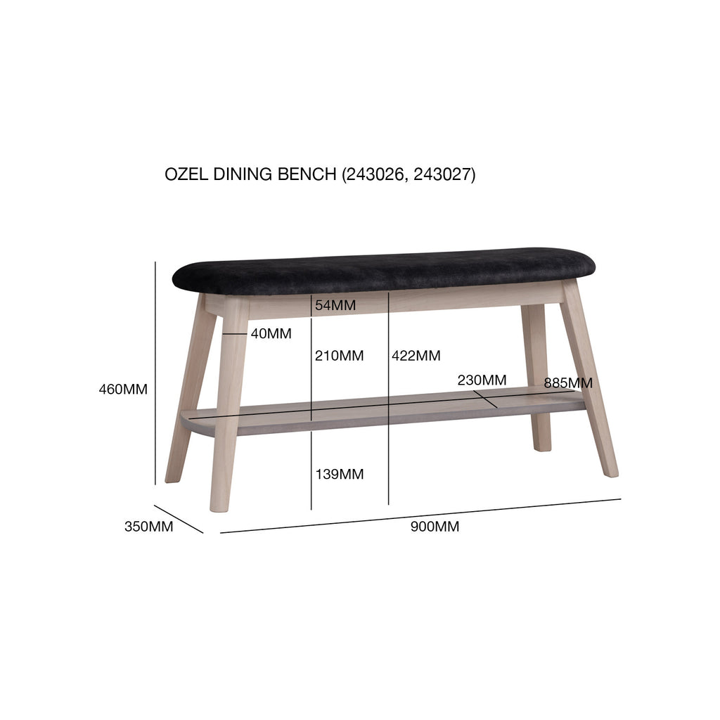 Ozel 0.9m Bench with Cocoa colour leg, Beige colour Bruta fabric