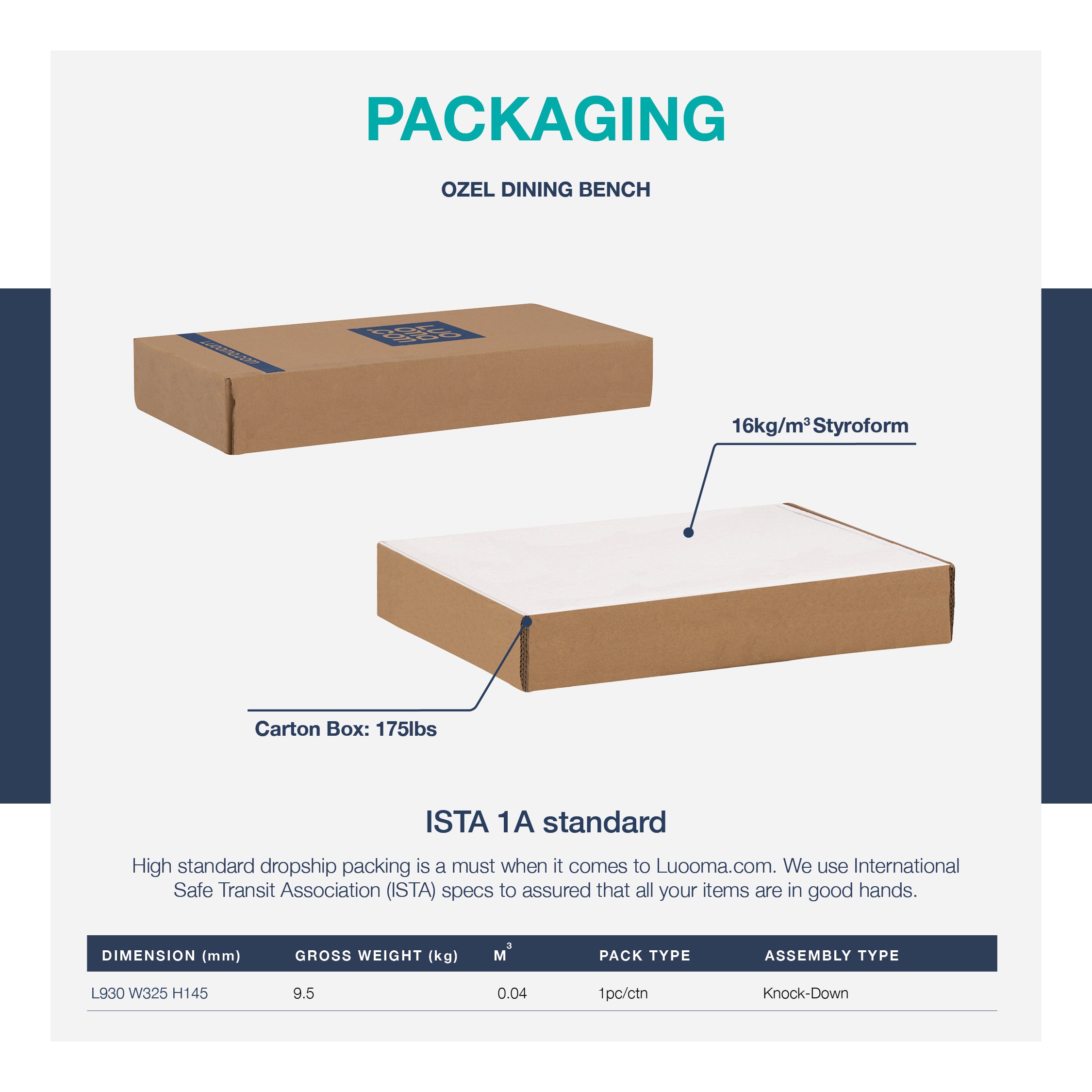 Ozel 0.9m Bench with Cocoa colour leg, Navy colour Challis fabric