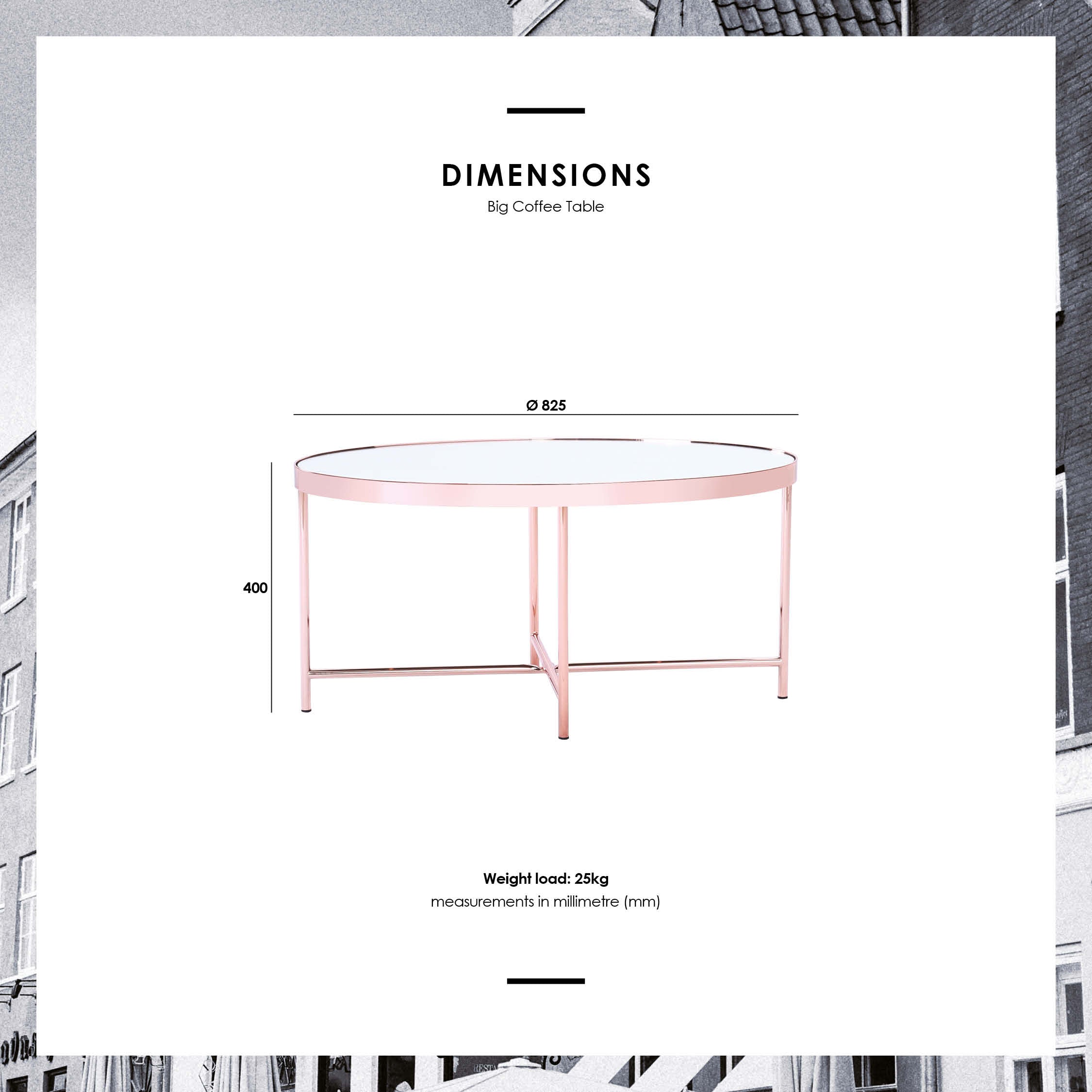 Xander oval coffee table in Copper colour frame with mirror top.