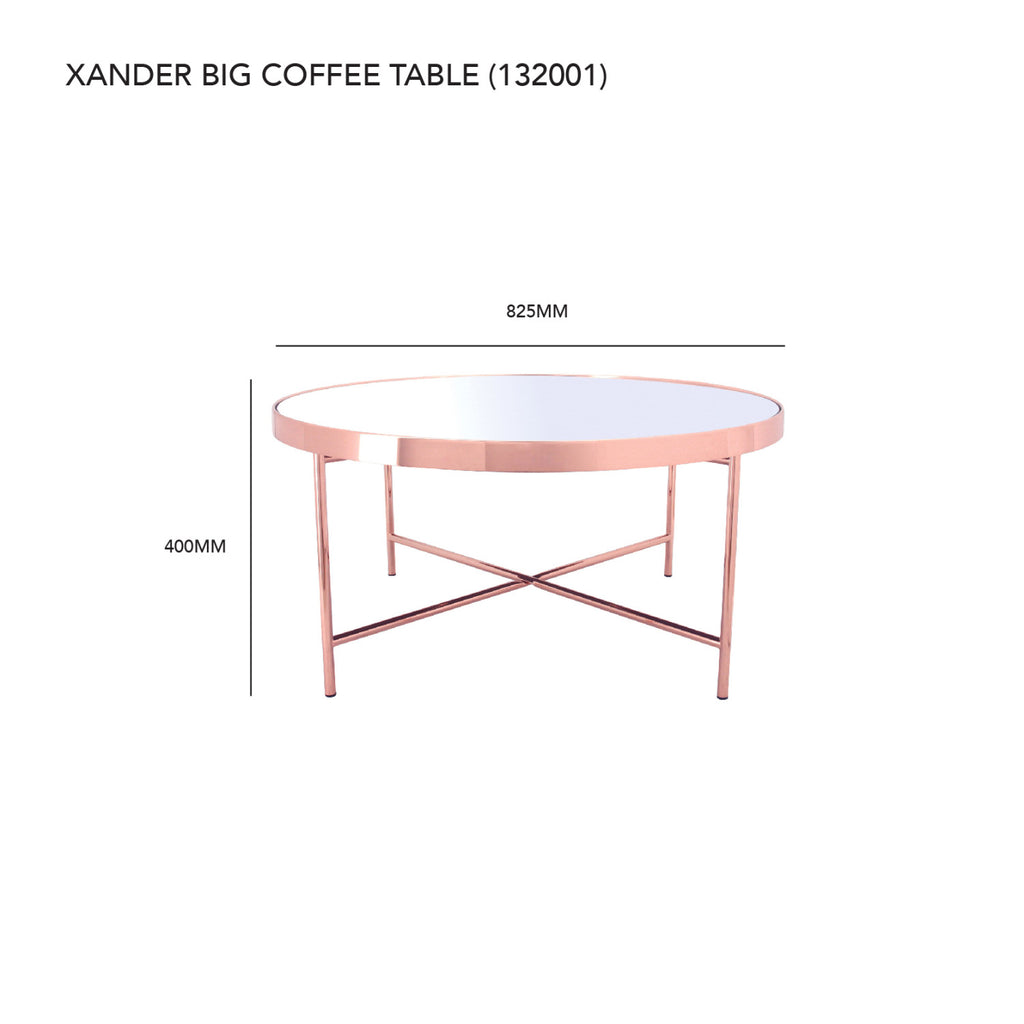 Xander big coffee table in Copper colour frame with mirror top