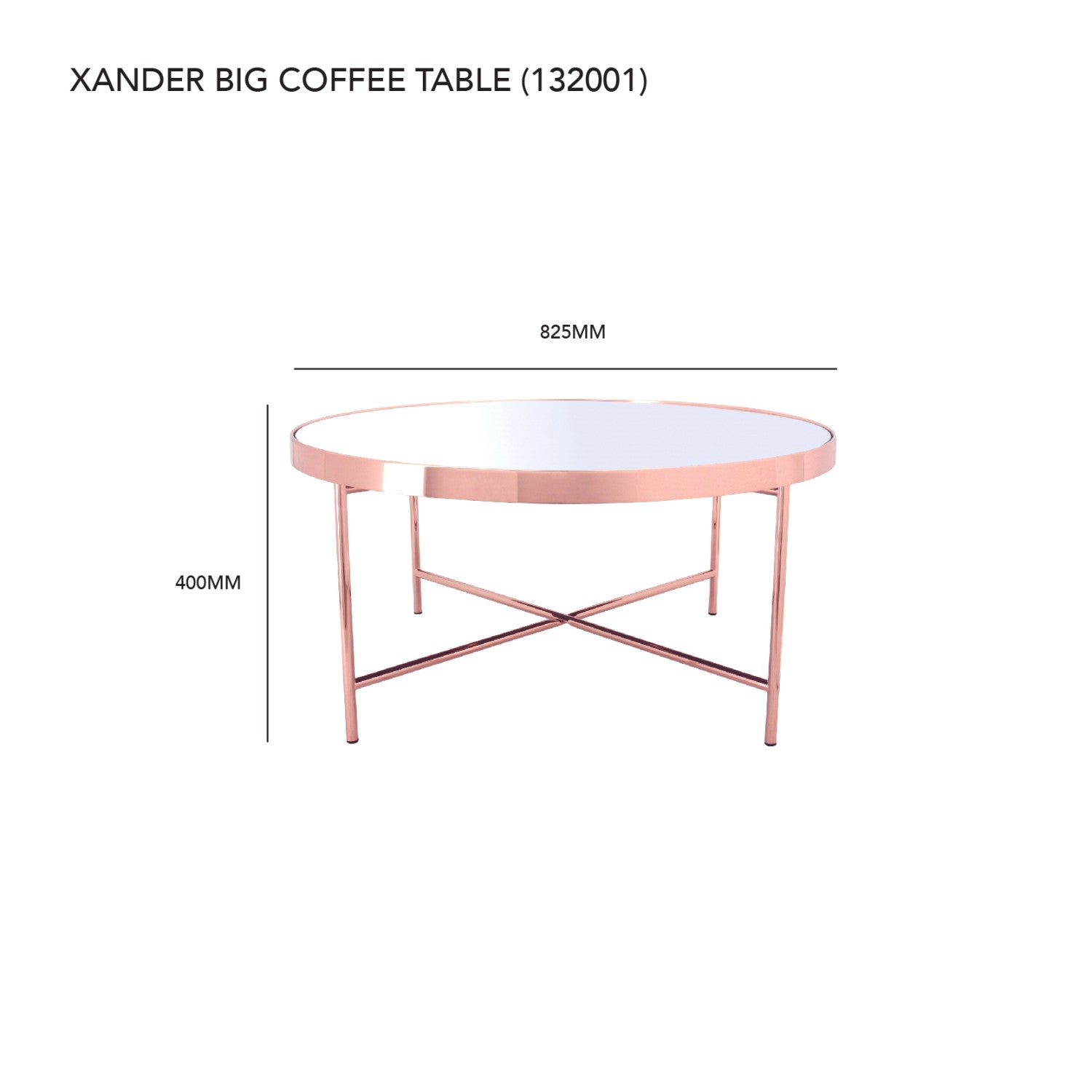 Xander big coffee table in Copper colour frame with mirror top