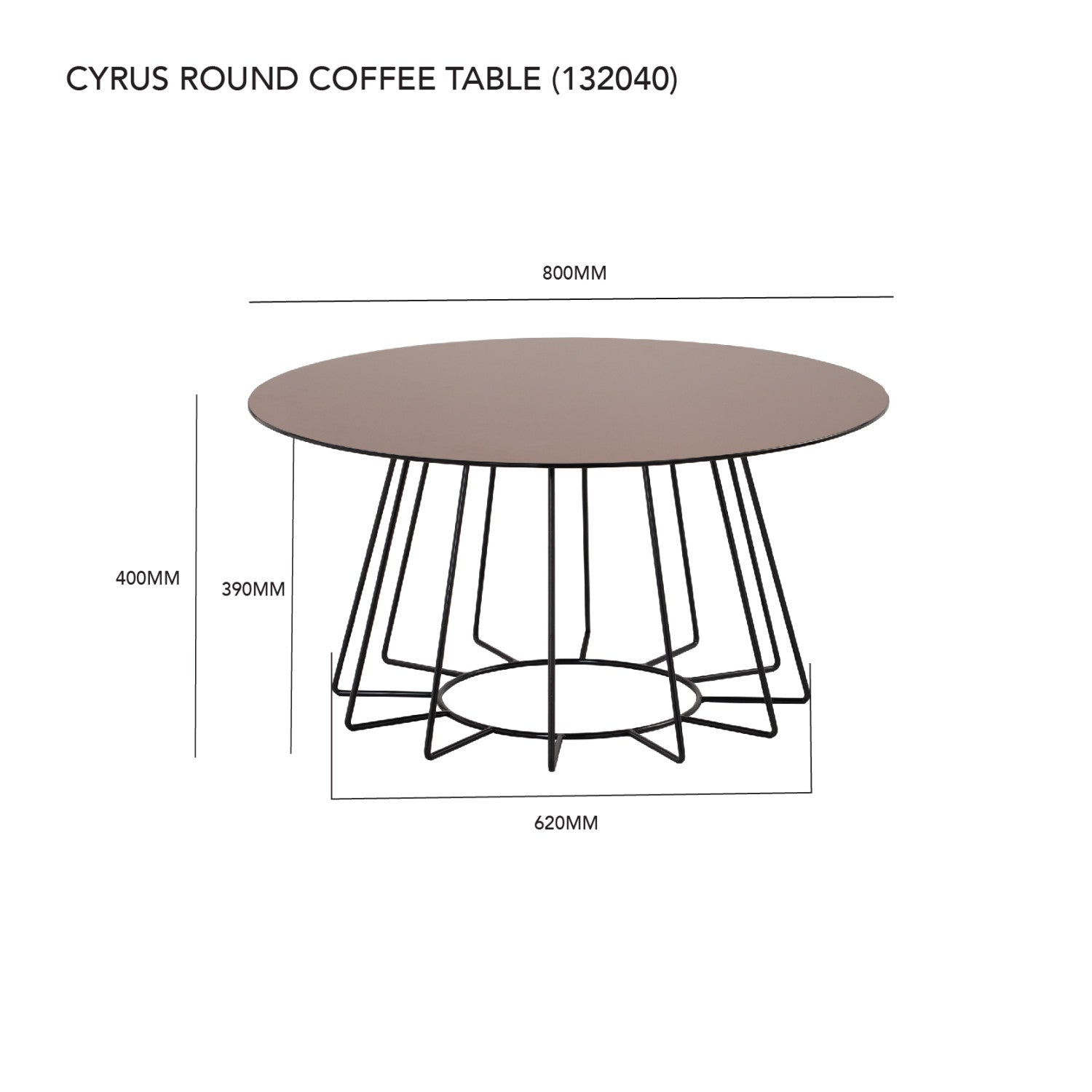Cyrus Coffee Table in mirror glass top with Matt Black Epoxy colour leg