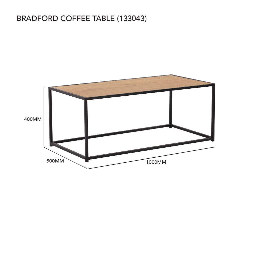 Bradford Coffee Table with Oak colour top, Matt Black Epoxy colour frame