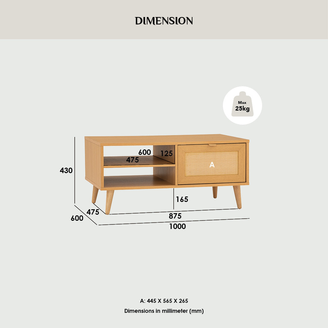 Dudley coffee table in Oak colour top, Natural colour leg.