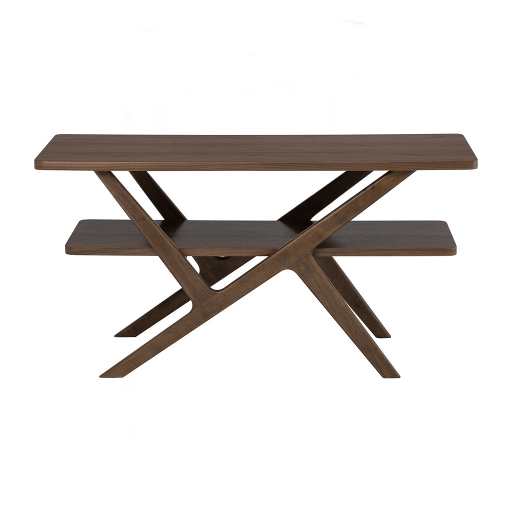 Aston coffee table in Walnut veneer top and shelf, Cocoa colour leg