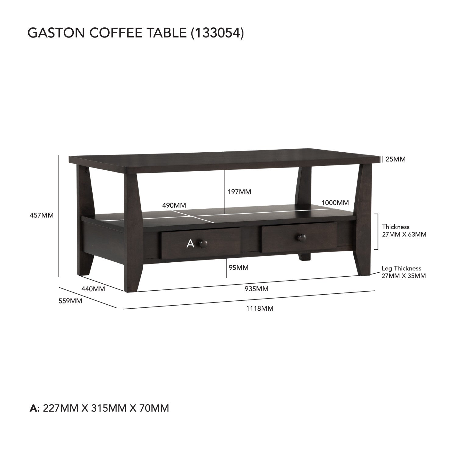 Gaston coffee table in Dark Chestnut colour.