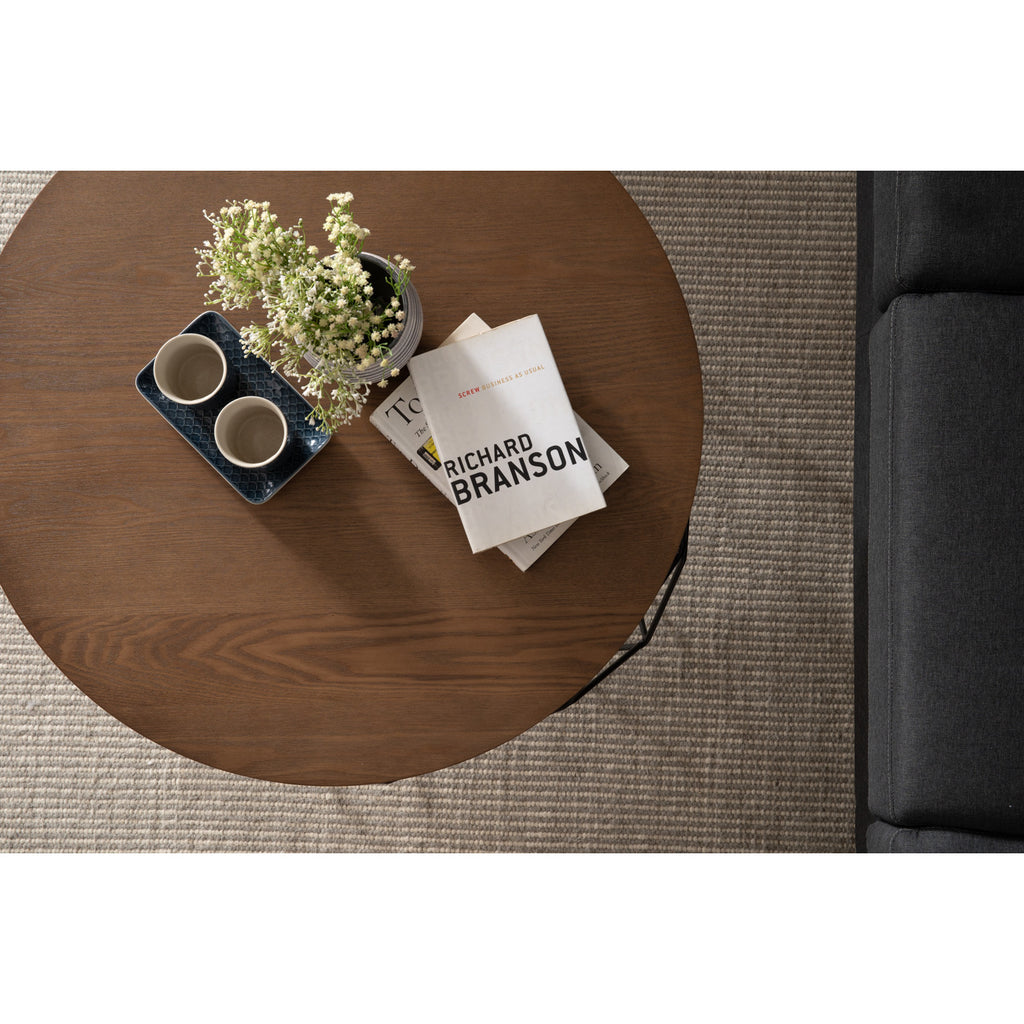 Nano round coffee table in Cocoa colour top, Matt Black Epoxy leg.