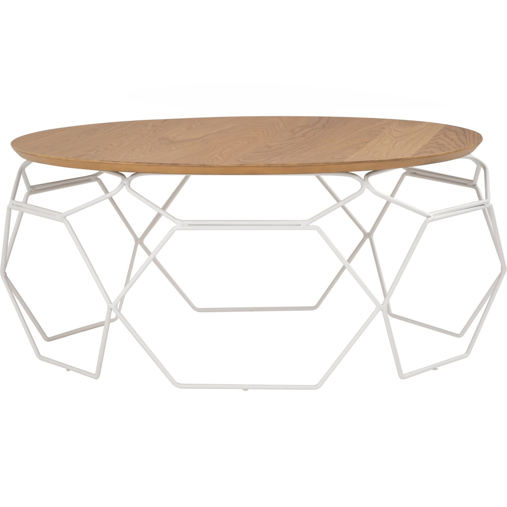 Nano round coffee table in Natural colour top, Matt White Epoxy leg