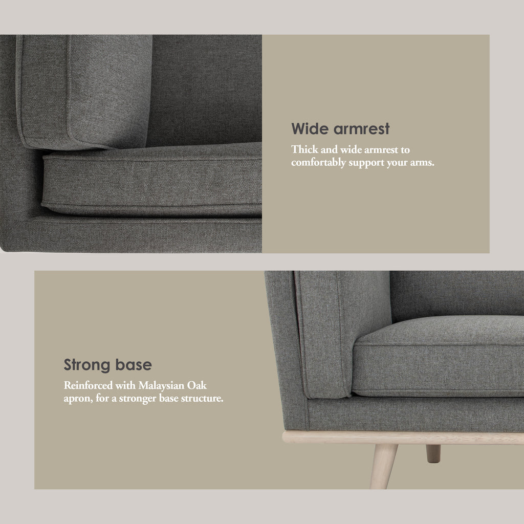 Civic 3 Seater Sofa in Cocoa colour leg, Cream colour pet-friendly fabric.