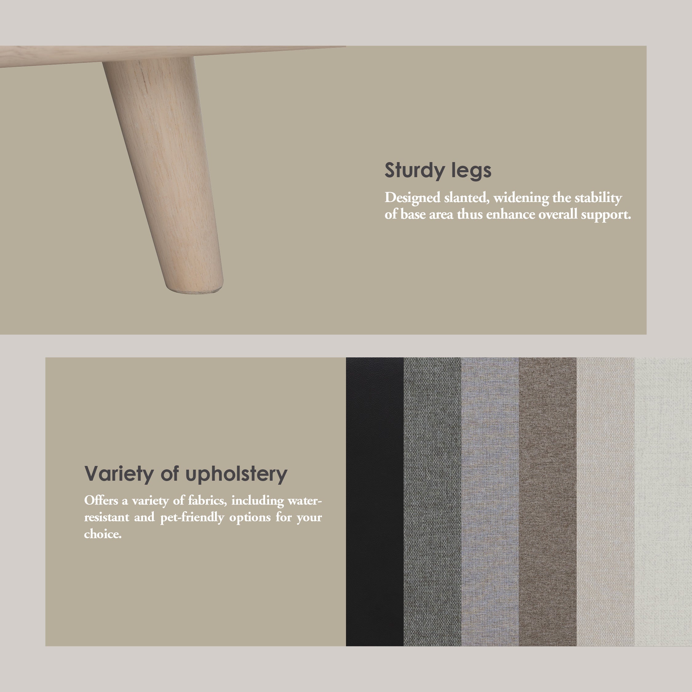 Civic 3 Seater Sofa in Cocoa colour leg, Cream colour pet-friendly fabric.