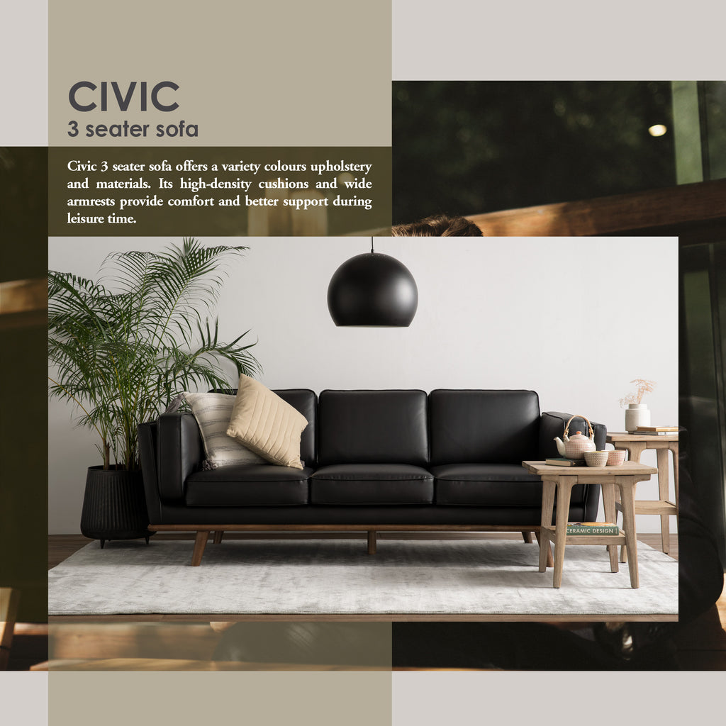 Civic 3 Seater Sofa in Cocoa colour leg, Cream colour pet-friendly fabric.