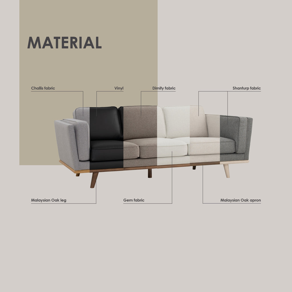 Civic 3 Seater Sofa in Cocoa colour leg, Cream colour pet-friendly fabric.