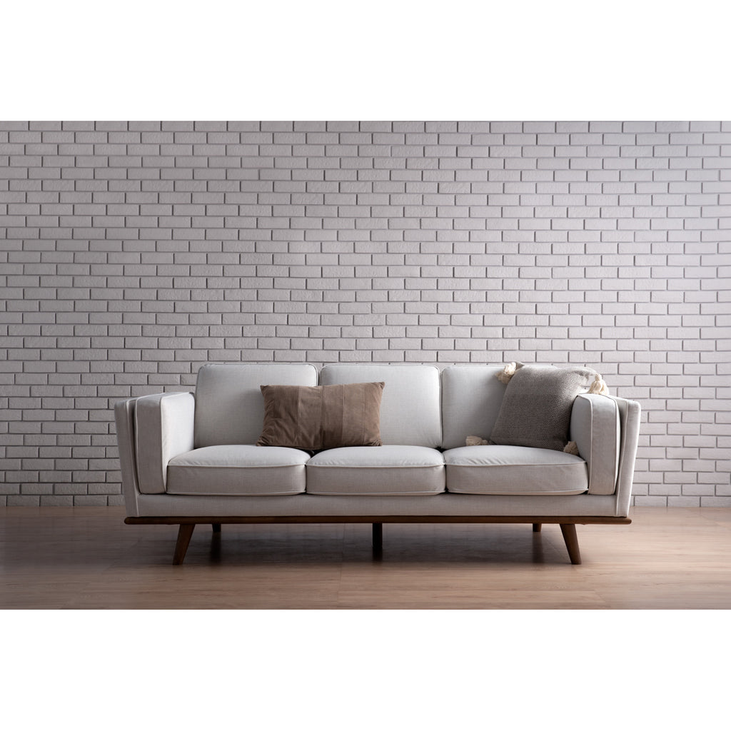 Civic 3 Seater Sofa in Cocoa colour leg, Cream colour pet-friendly fabric.