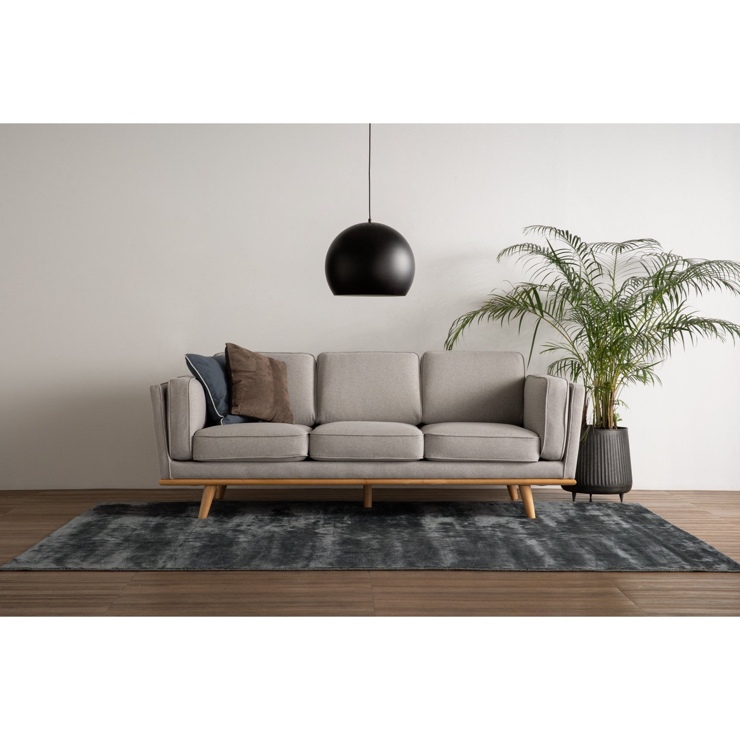 Civic 3 Seater Sofa in Natural colour leg, Light Grey colour Challis fabric