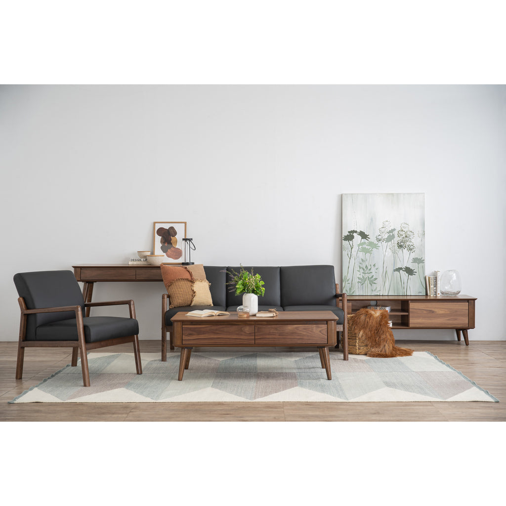 Mendo 3 seater sofa with Cocoa colour leg, Espresso colour Premium Vinyl.