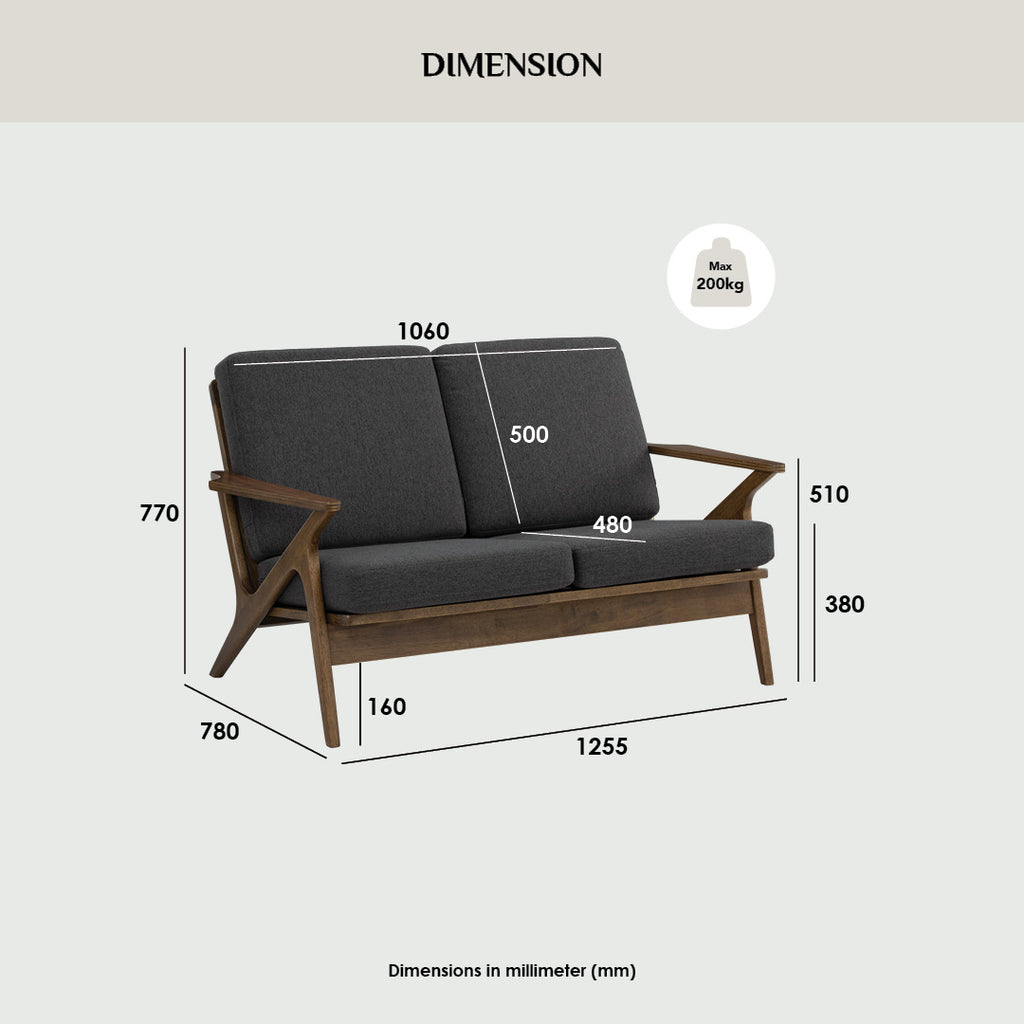 Aston 2 seater sofa in Cocoa colour frame, Walnut veneer handle with Pearl White colour Furry fabric cushion.