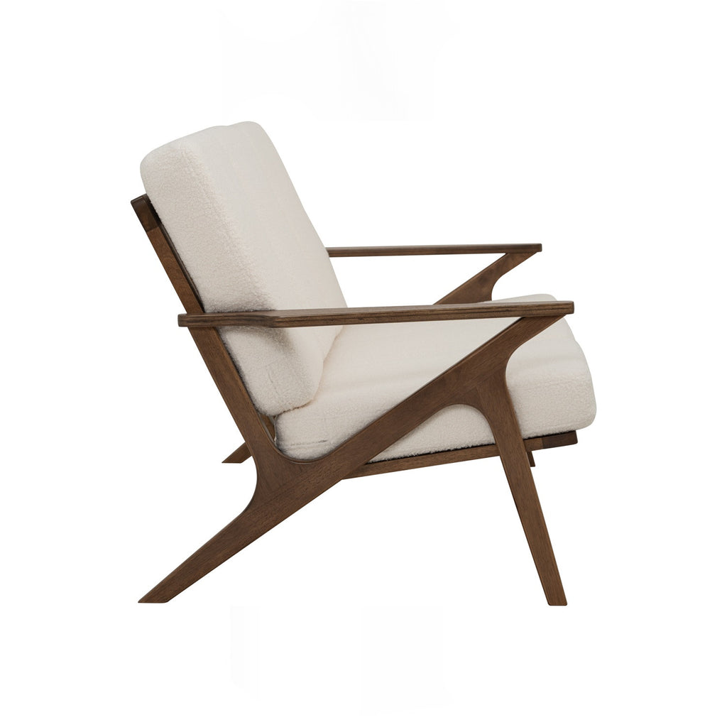 Aston 3 seater sofa in Cocoa colour frame, Walnut veneer handle with Pearl White colour Furry fabric cushion.