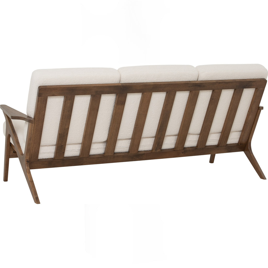 Aston 3 seater sofa in Cocoa colour frame, Walnut veneer handle with Pearl White colour Furry fabric cushion.