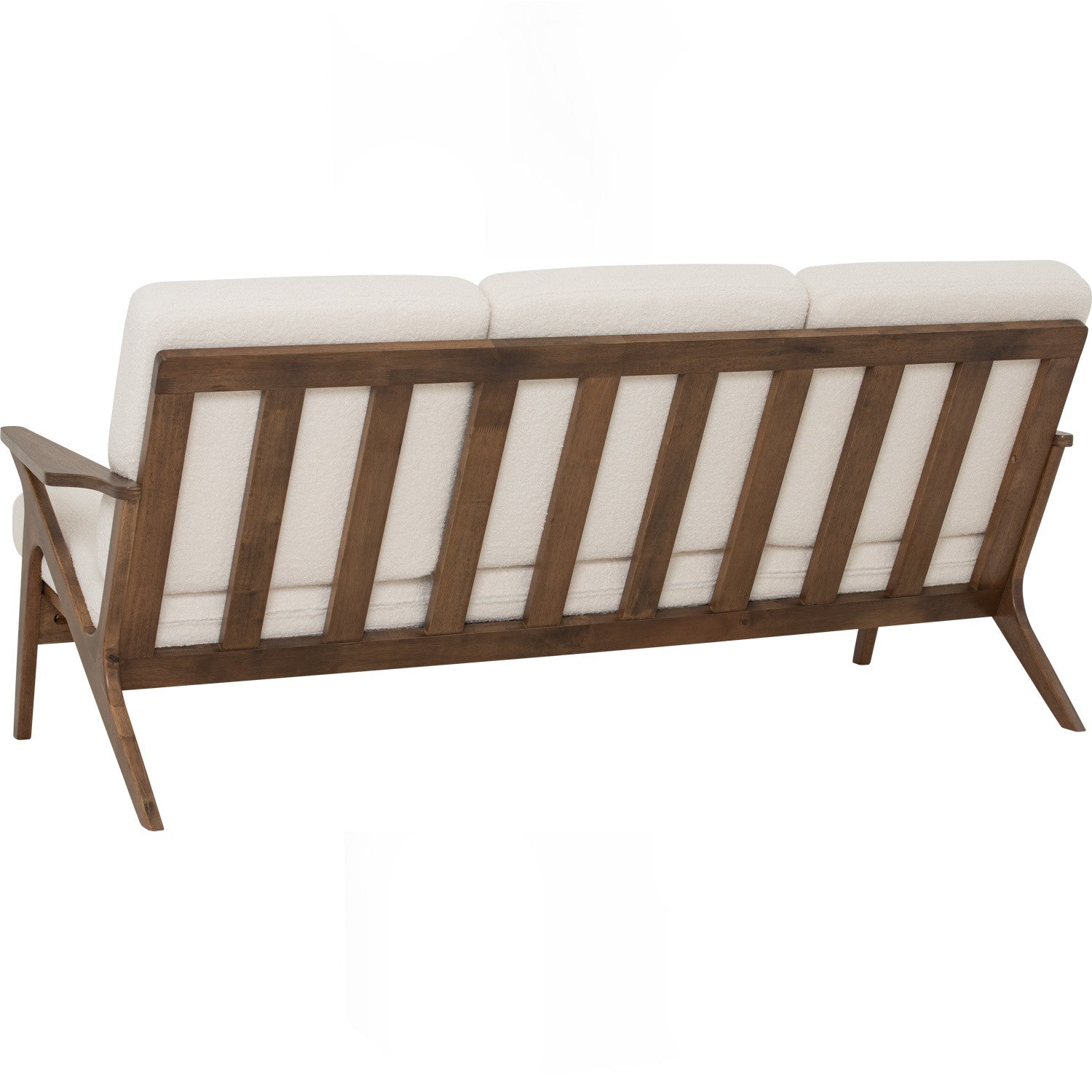 Aston 3 seater sofa in Cocoa colour frame, Walnut veneer handle with Pearl White colour Furry fabric cushion.