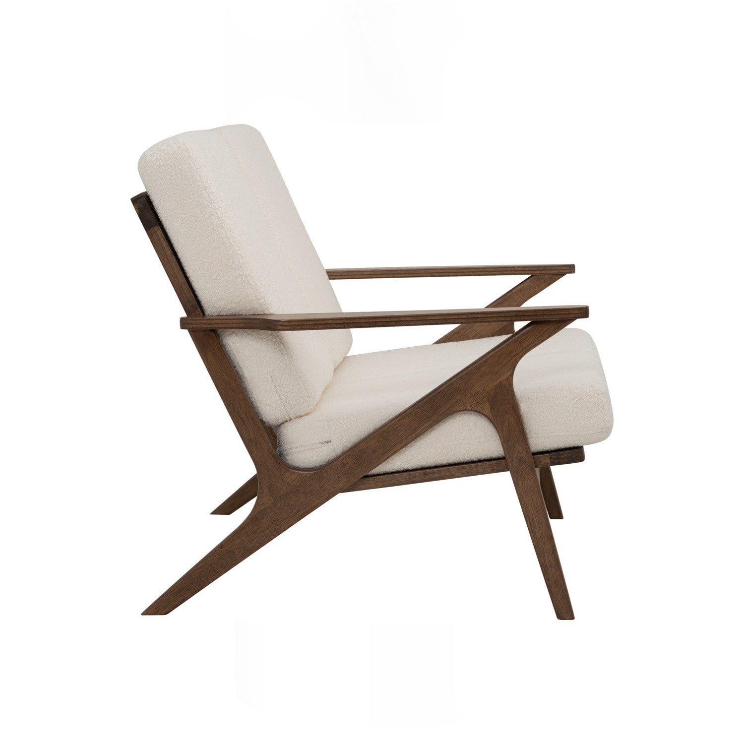 Aston 2 seater sofa in Cocoa colour frame, Walnut veneer handle with Pearl White colour Furry fabric cushion.