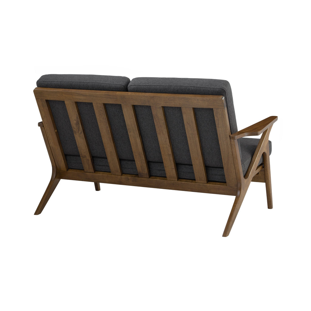 Aston 2 seater sofa in Cocoa colour frame, Walnut veneer handle with Seal colour Dimity fabric cushion