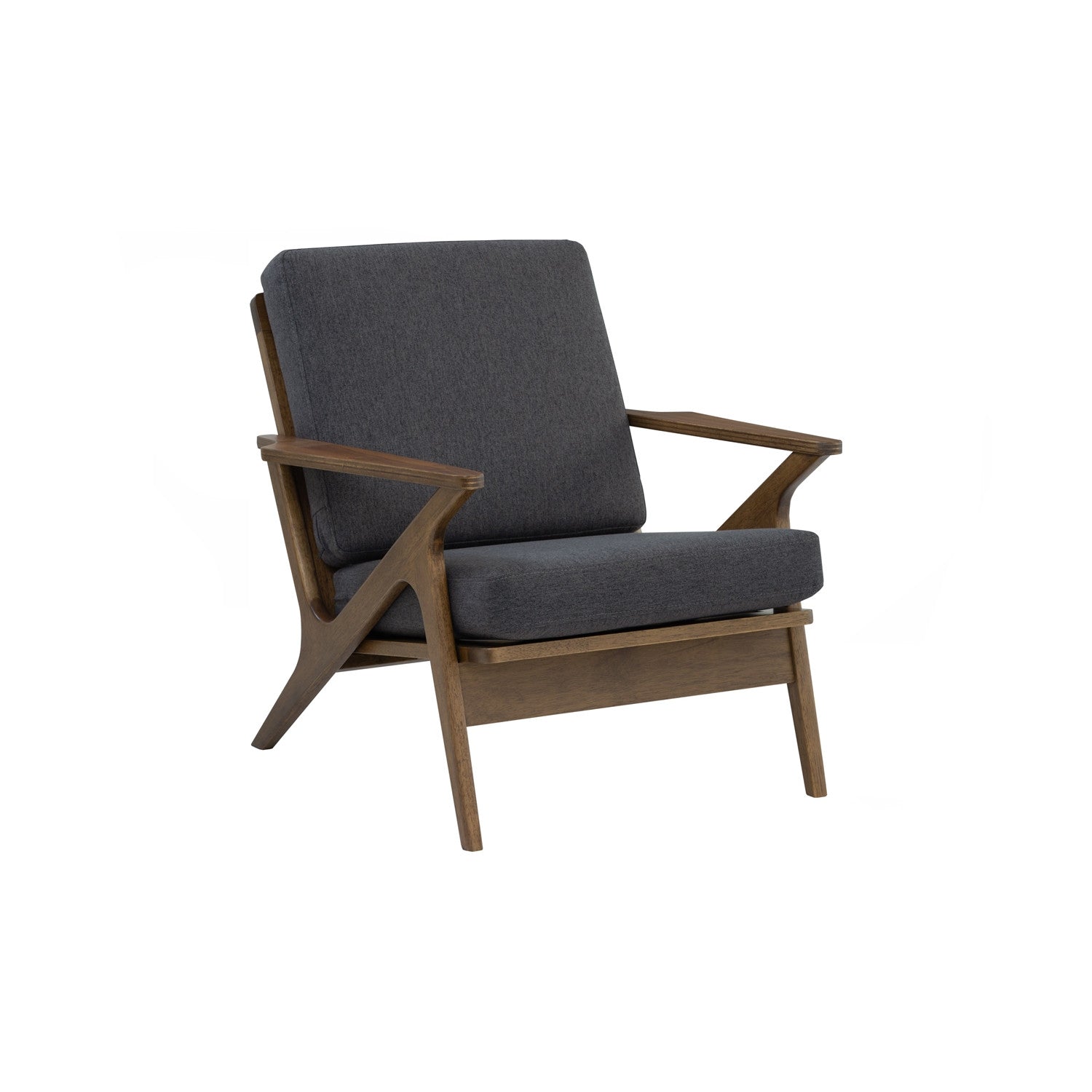 Aston 1 seater sofa in Cocoa colour frame, Walnut veneer handle with Seal colour Dimity fabric cushion.