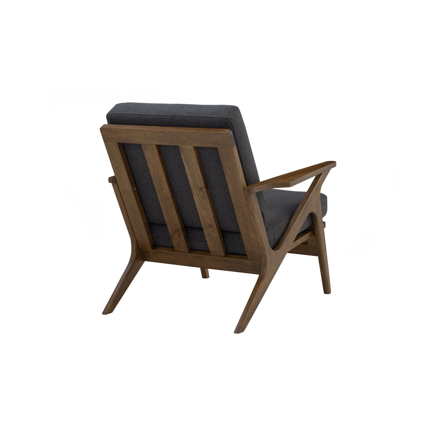 Aston 1 seater sofa in Cocoa colour frame, Walnut veneer handle with Seal colour Dimity fabric cushion.