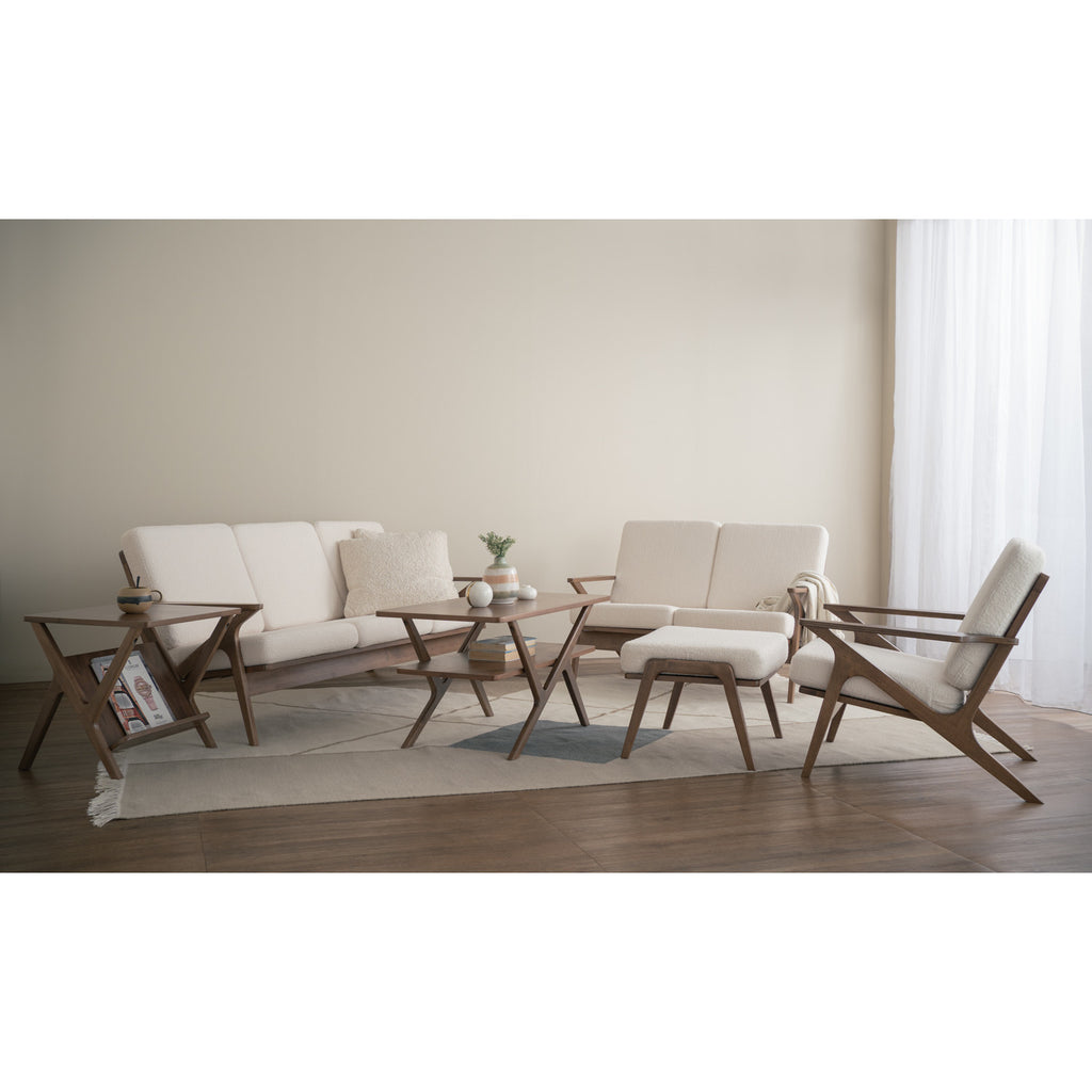 Aston stool in Cocoa colour frame, Pearl White colour Furry fabric cushion.