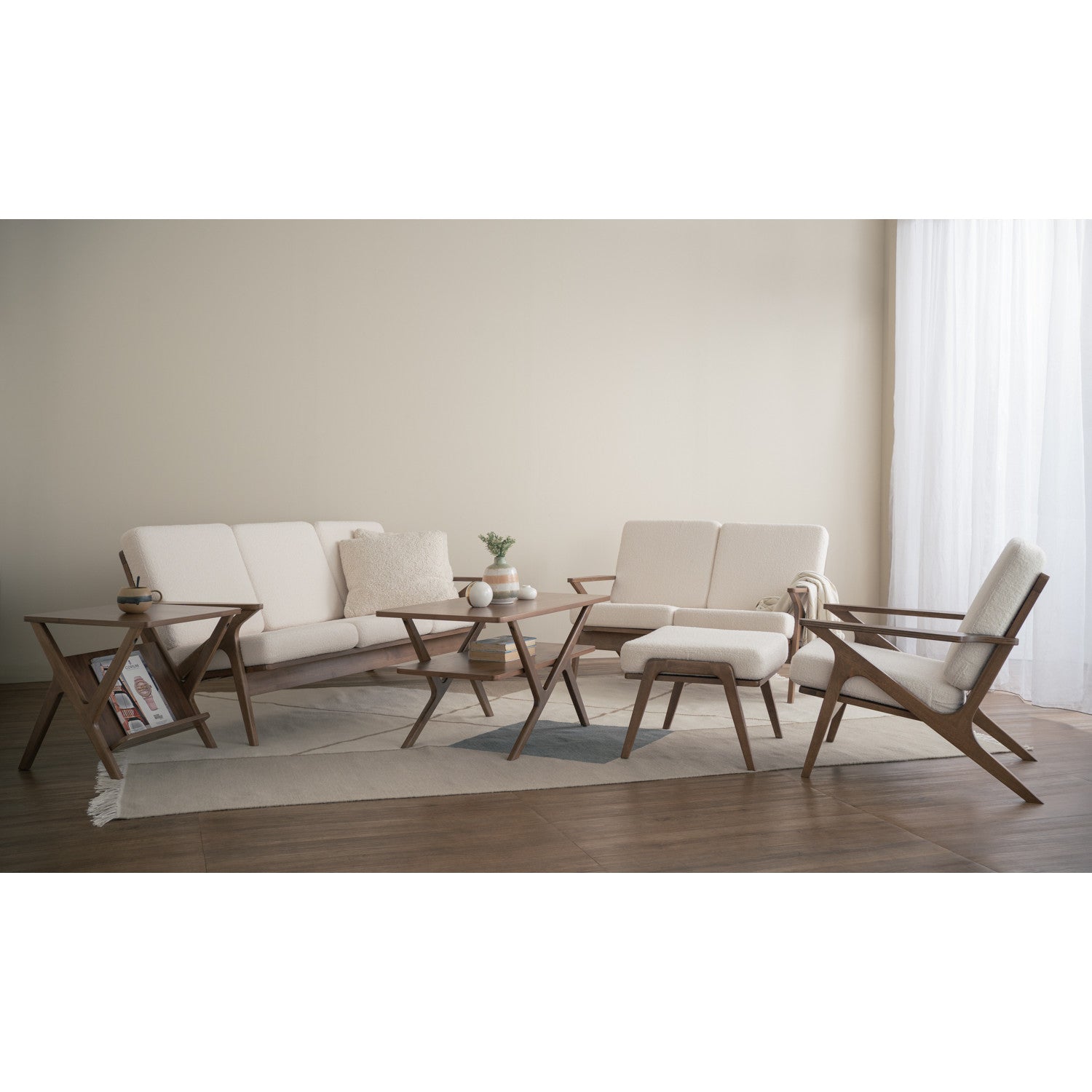 Aston stool in Cocoa colour frame, Pearl White colour Furry fabric cushion.