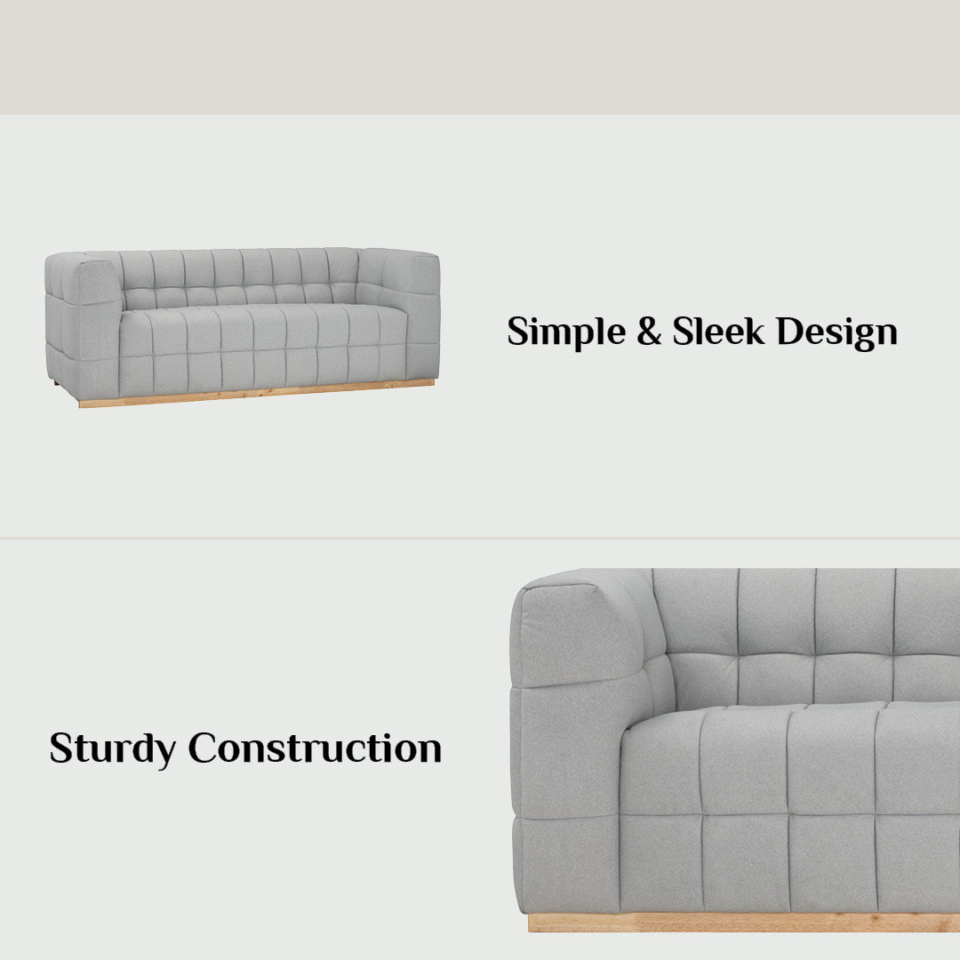 Monroe 3 seater sofa in Natural colour leg, Warm Grey colour Mahair fabric (Pet friendly fabric)