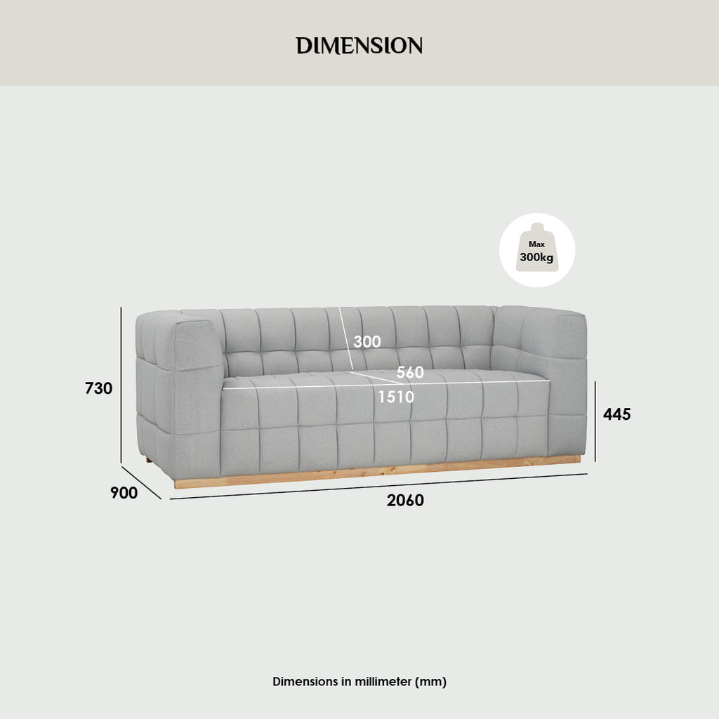 Monroe 3 seater sofa in Natural colour leg, Warm Grey colour Mahair fabric (Pet friendly fabric)