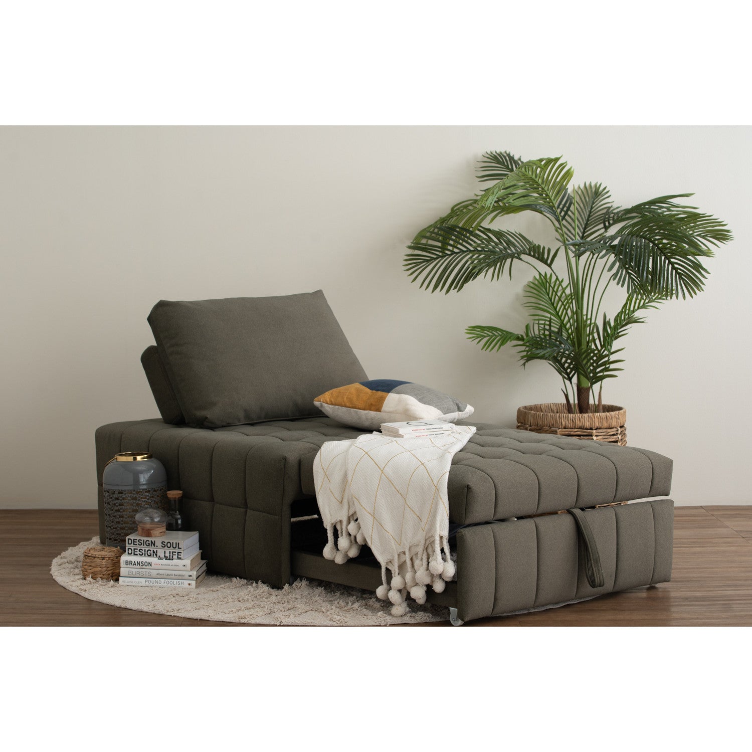 Monte sofa bed in Leaf Green colour Mahair fabric (Pet friendly fabric).