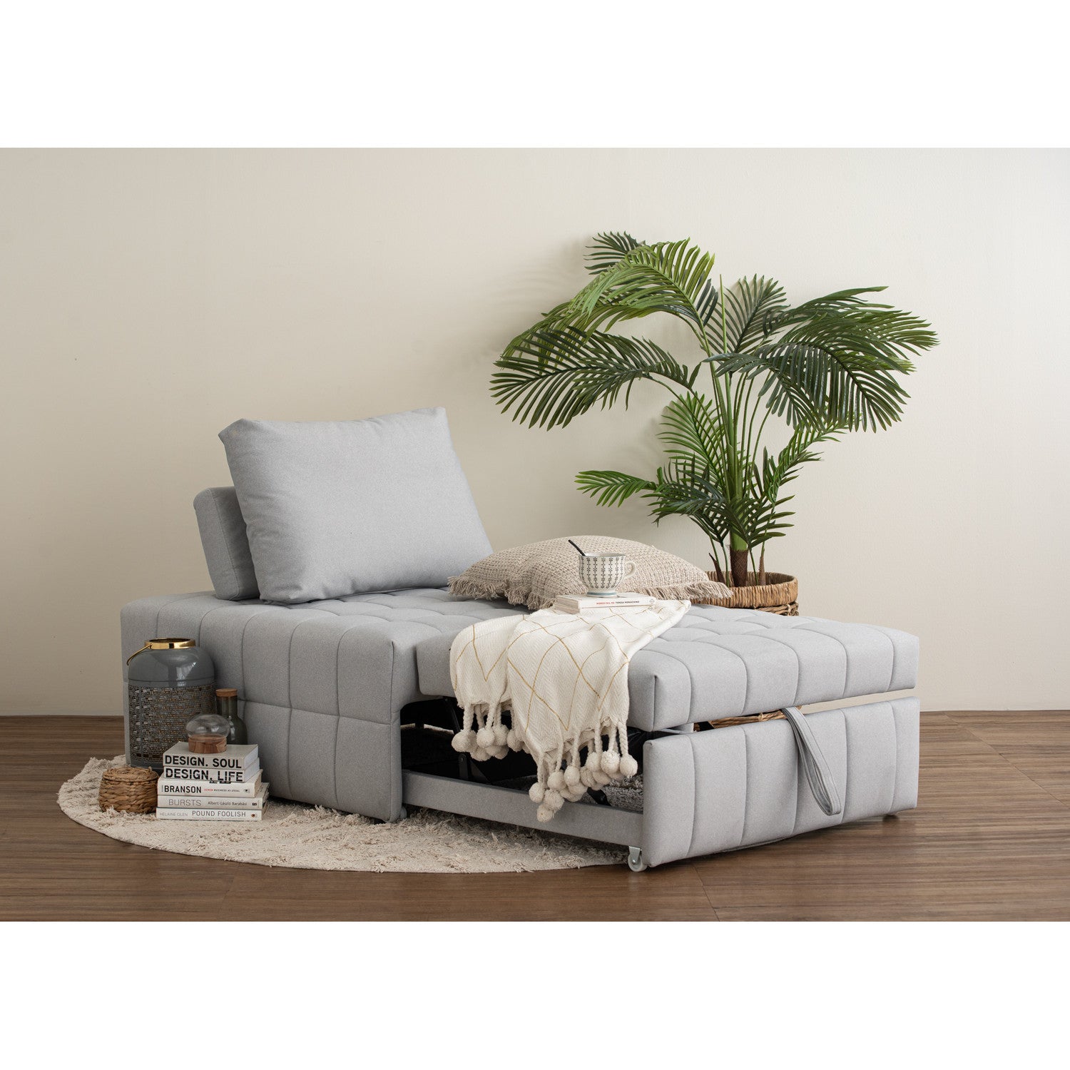 Monte sofa bed in Warm Grey colour Mahair fabric (Pet friendly fabric).