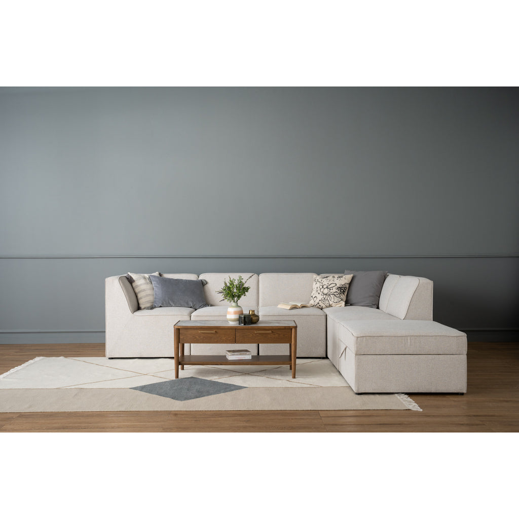 Traverese corner unit in Black colour leg, White colour Chenille fabric