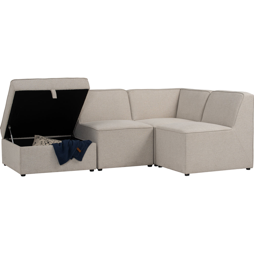 Traverese corner unit in Black colour leg, White colour Chenille fabric