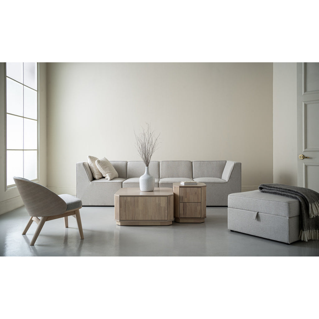 Traverese corner unit in Black colour leg, White colour Chenille fabric