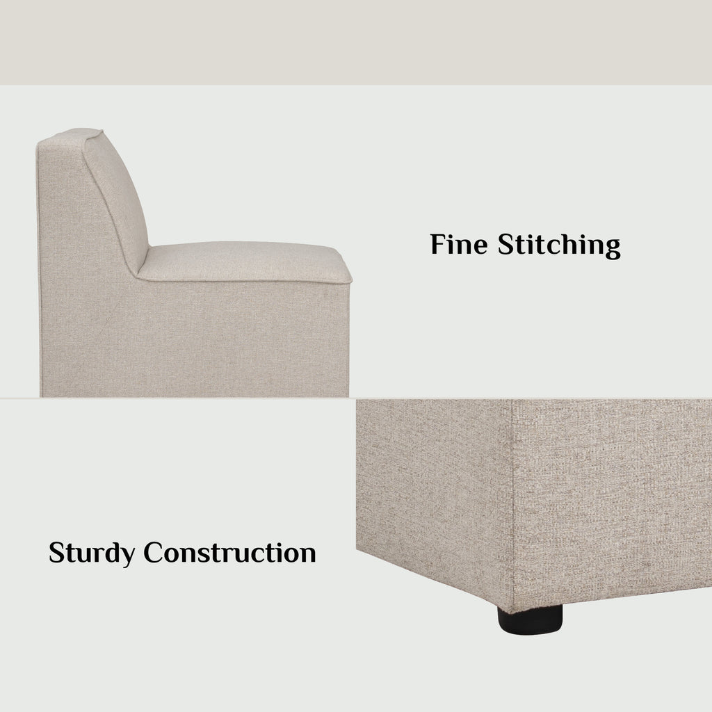 Traverese corner unit in Black colour leg, White colour Chenille fabric