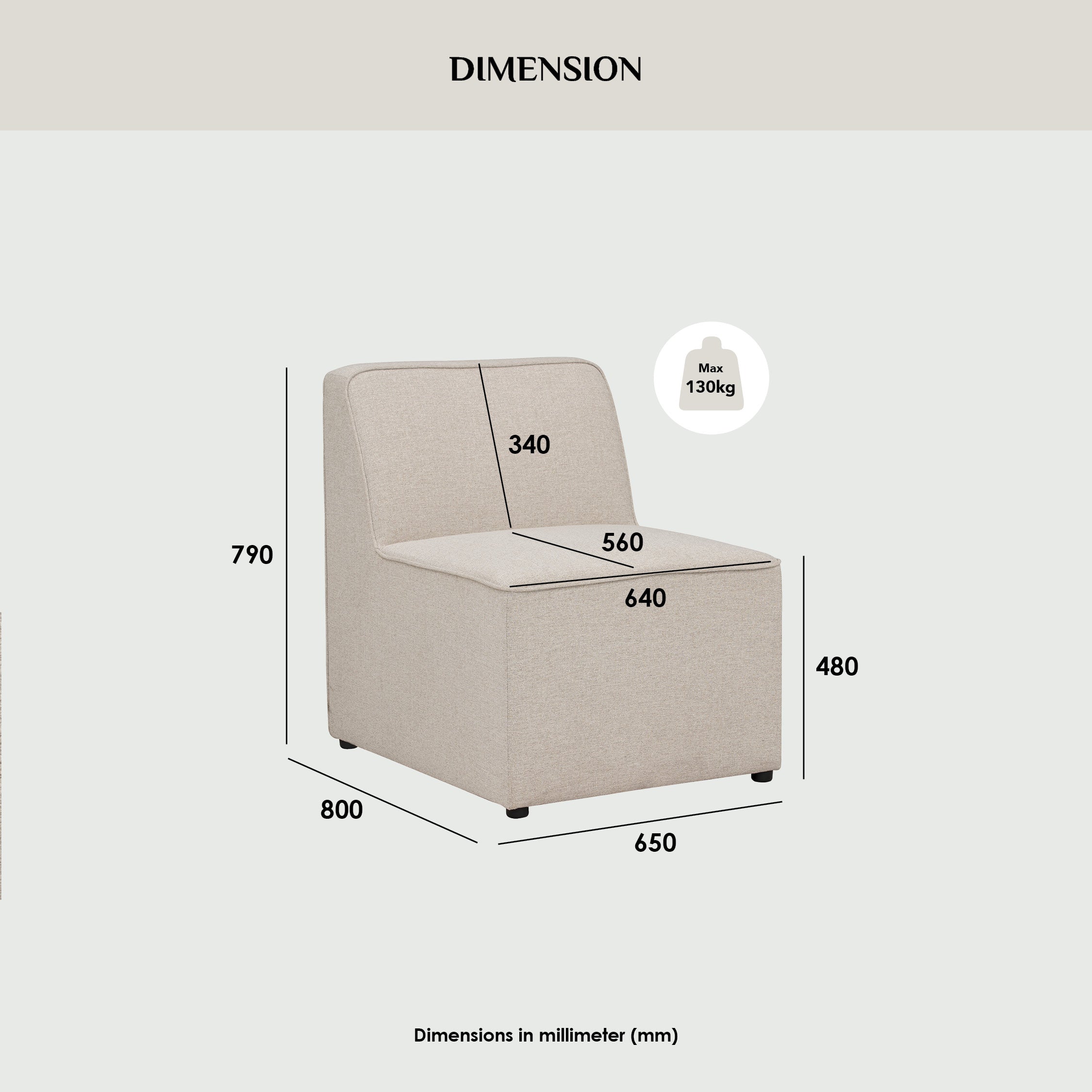 Traverese corner unit in Black colour leg, White colour Chenille fabric